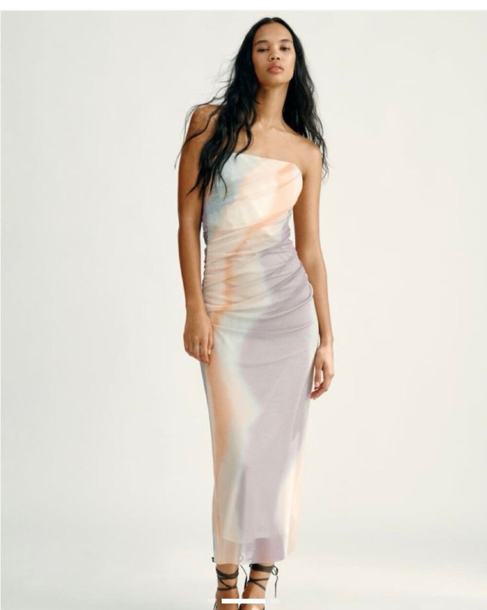 Zara strapless mesh dress Strapless maxi dress with tie-dye effect in pastel